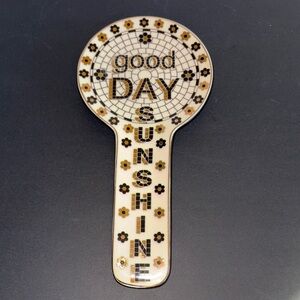 Anthropologie Bistro Tile ‘Good Day Sunshine’ Spoon Rest Gold Black Floral
